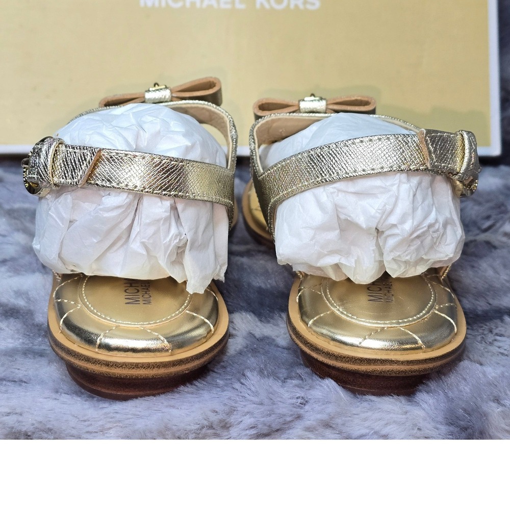NWB Michael Kors Alice Thong Metallic Gold Leather Sandals Women's 5 - Picture 3 of 8
